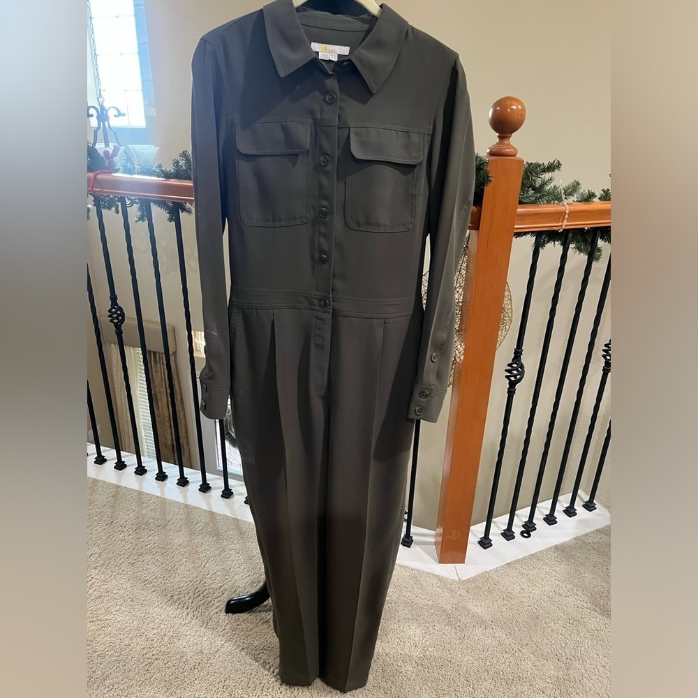 BODEN Olive Green ZEDA Button-Up STRAIGHT LEG Jumpsuit, WOMEN SIZE 8